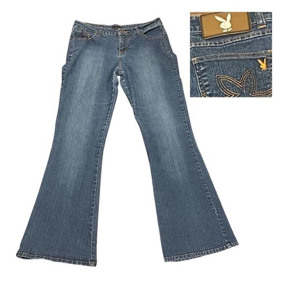 Vintage Playboy Flare Jeans With Factory Fading Blue Size 7 - Picture 1 of 9